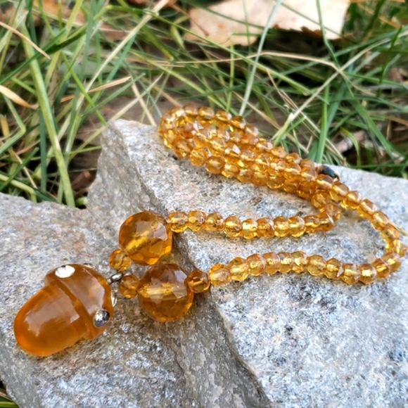 Antique Bakelite Acorn Rhiestone Pendant Necklace - Picture 8 of 13